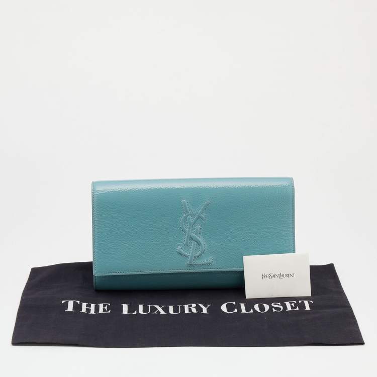 Pre Owned Yves Saint Laurent Turquoise Patent Leather Belle De Jour Flap Clutch
