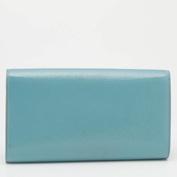 Pre Owned Yves Saint Laurent Turquoise Patent Leather Belle De Jour Flap Clutch