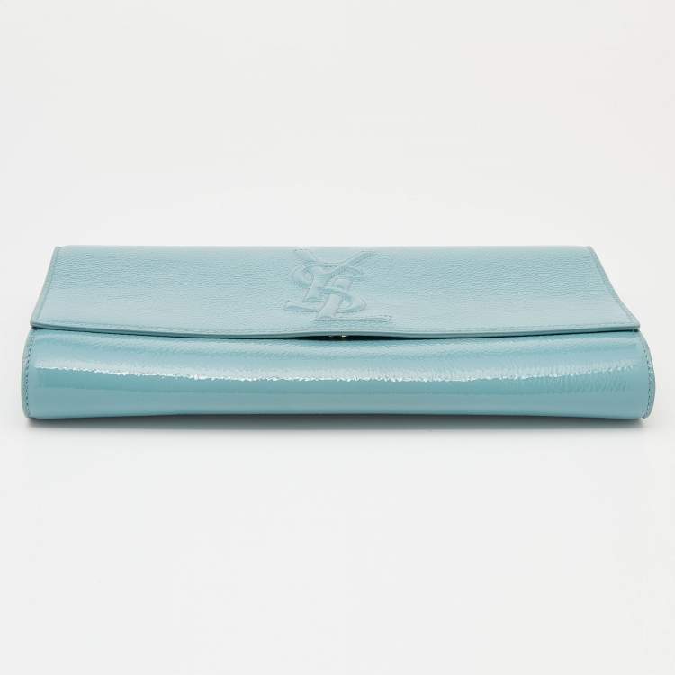Pre Owned Yves Saint Laurent Turquoise Patent Leather Belle De Jour Flap Clutch