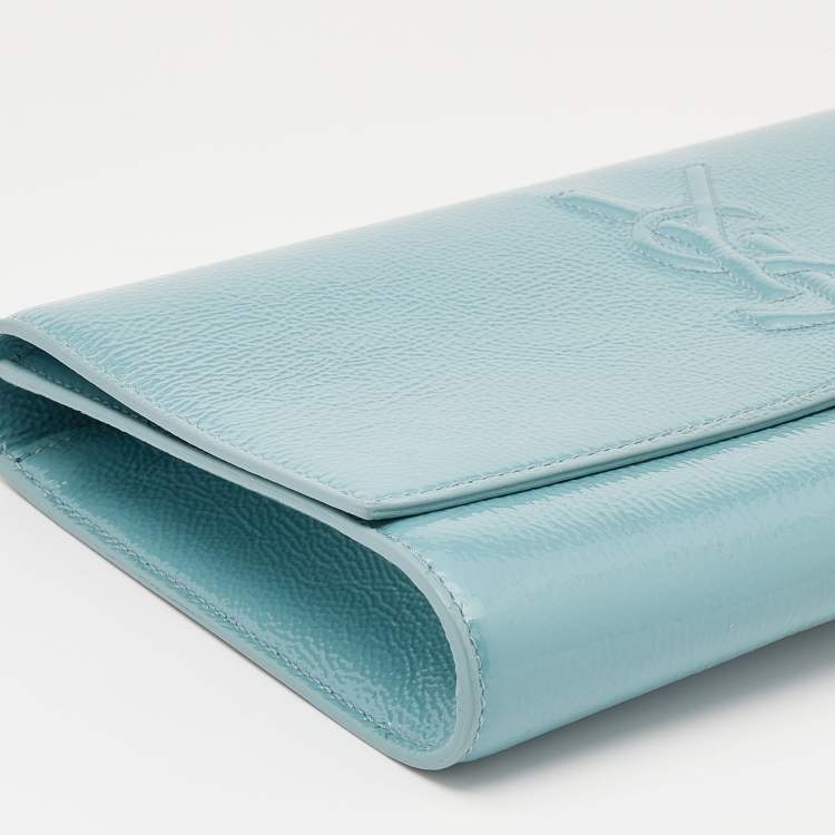 Pre Owned Yves Saint Laurent Turquoise Patent Leather Belle De Jour Flap Clutch