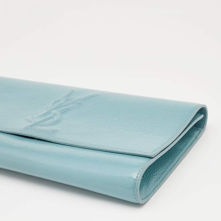Pre Owned Yves Saint Laurent Turquoise Patent Leather Belle De Jour Flap Clutch