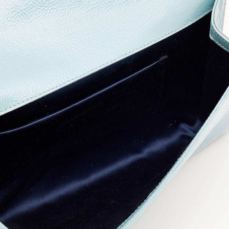 Pre Owned Yves Saint Laurent Turquoise Patent Leather Belle De Jour Flap Clutch