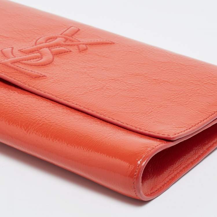 Pre Owned Yves Saint Laurent Orange Patent Leather Belle De Jour Clutch