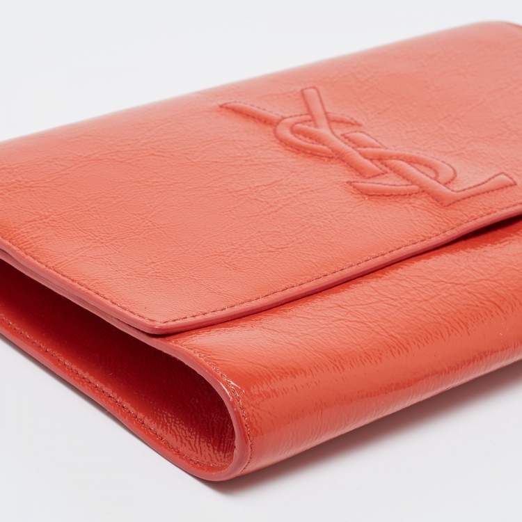 Pre Owned Yves Saint Laurent Orange Patent Leather Belle De Jour Clutch