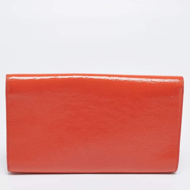 Pre Owned Yves Saint Laurent Orange Patent Leather Belle De Jour Clutch