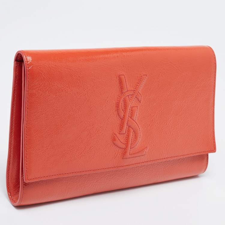 Pre Owned Yves Saint Laurent Orange Patent Leather Belle De Jour Clutch