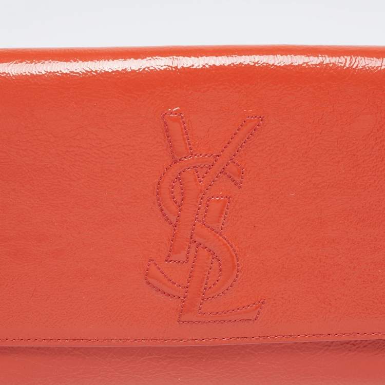 Pre Owned Yves Saint Laurent Orange Patent Leather Belle De Jour Clutch
