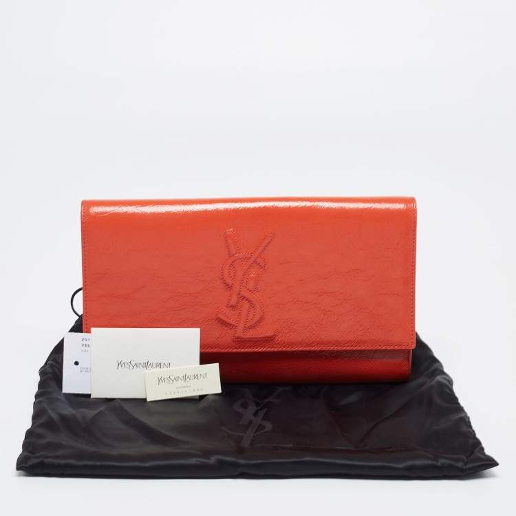 Pre Owned Yves Saint Laurent Orange Patent Leather Belle De Jour Clutch
