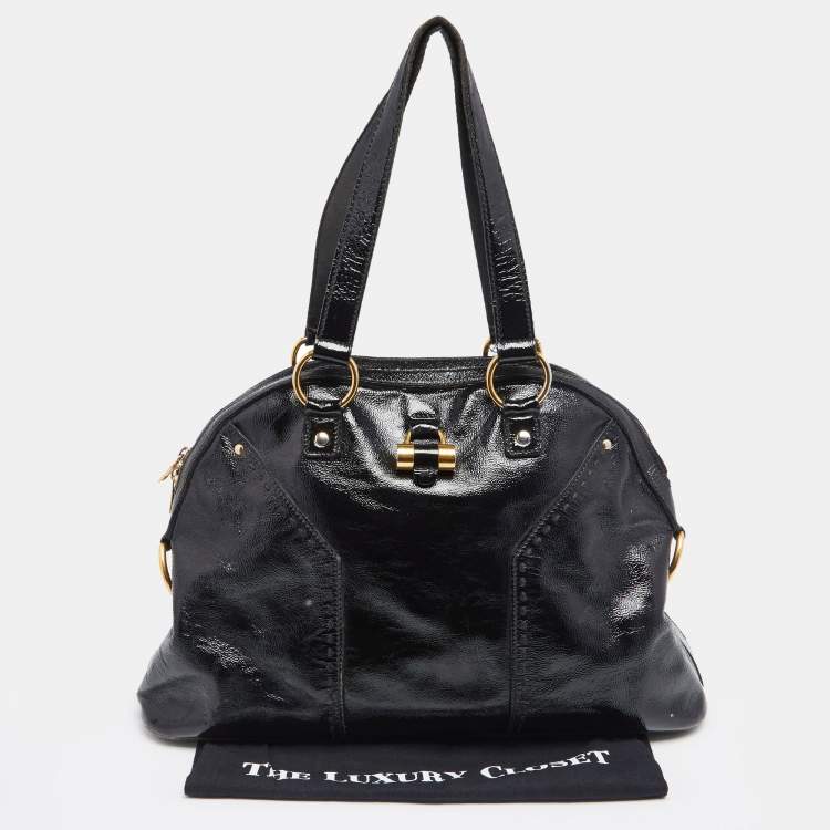Pre Owned Yves Saint Laurent Black Patent Leather Large Muse Satchel