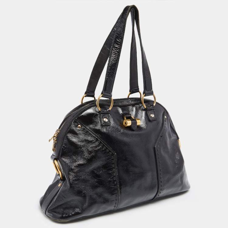Pre Owned Yves Saint Laurent Black Patent Leather Large Muse Satchel