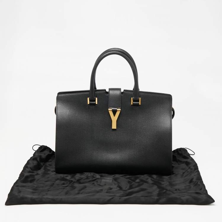 Pre Owned Yves Saint Laurent Black Leather Medium Y Cabas Chyc Tote