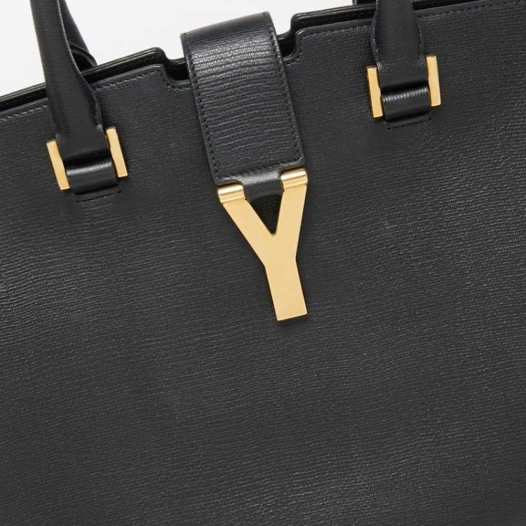 Pre Owned Yves Saint Laurent Black Leather Medium Y Cabas Chyc Tote