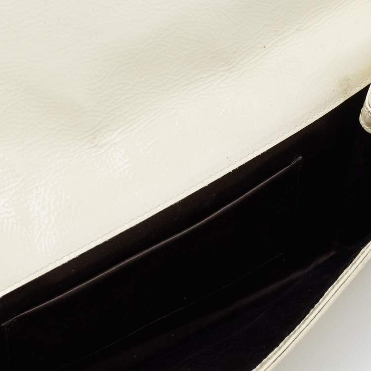 Pre Owned Yves Saint Laurent Off White Patent Leather Belle De Jour Flap Clutch