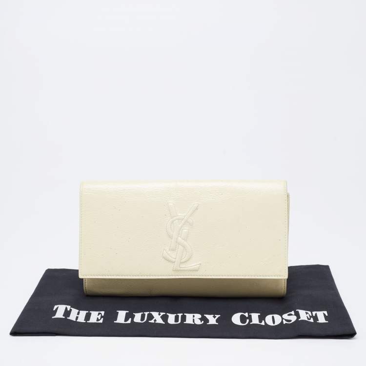 Pre Owned Yves Saint Laurent Off White Patent Leather Belle De Jour Flap Clutch