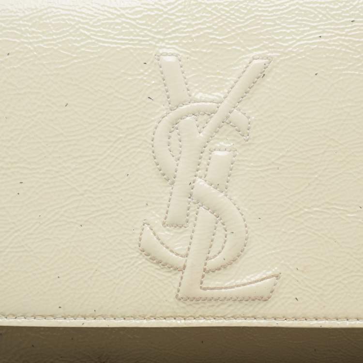 Pre Owned Yves Saint Laurent Off White Patent Leather Belle De Jour Flap Clutch