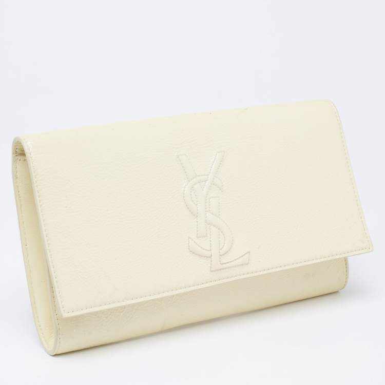 Pre Owned Yves Saint Laurent Off White Patent Leather Belle De Jour Flap Clutch