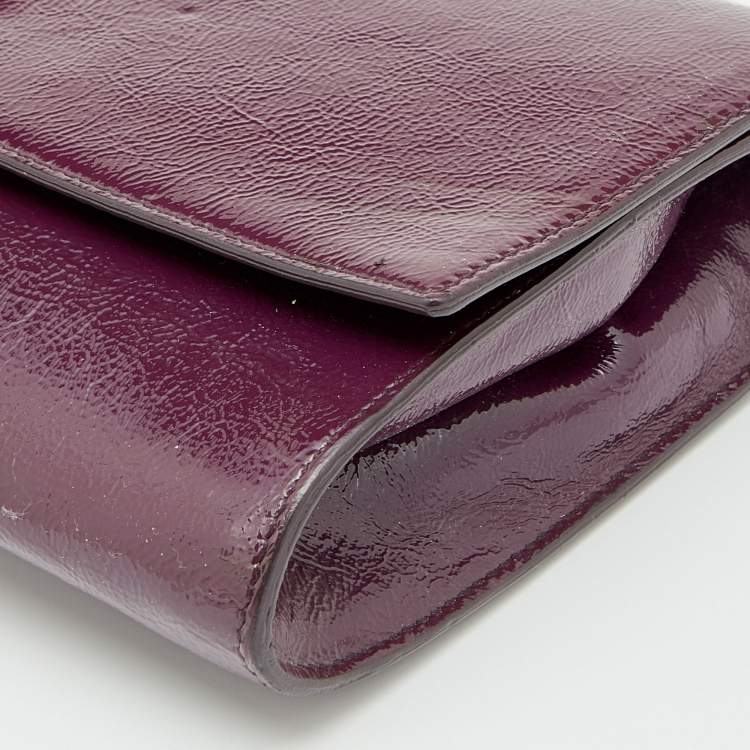 Pre Owned Yves Saint Laurent Purple Patent Leather Belle De Jour Clutch