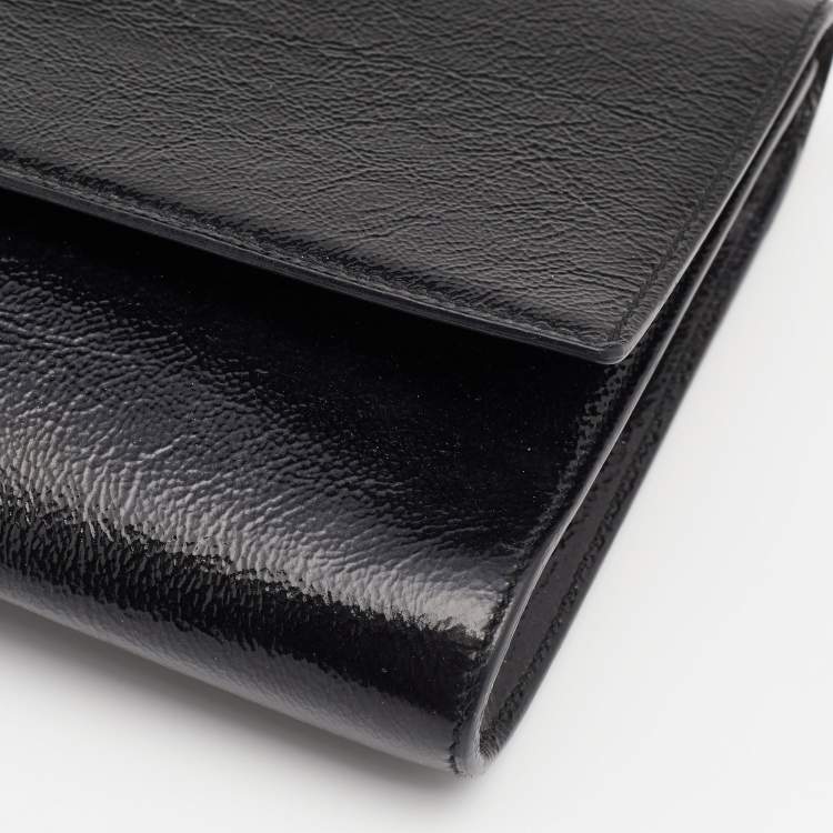 Pre Owned Yves Saint Laurent Black Patent Leather Belle De Jour Flap Clutch