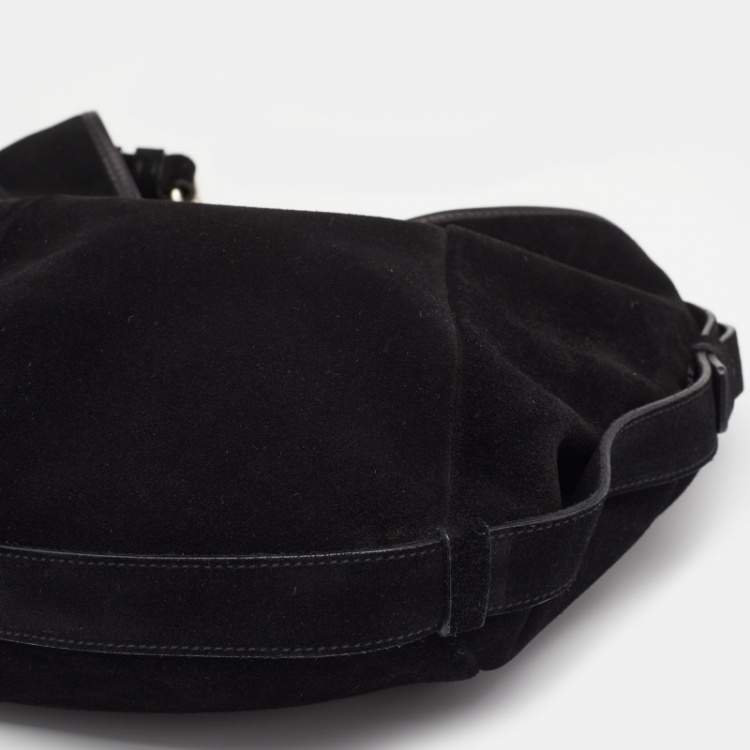 Pre Owned Yves Saint Laurent Black Suede Mombasa Horn Hobo