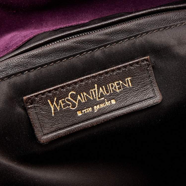 Pre Owned Yves Saint Laurent Dark Brown Patent Leather Large Downtown Tote