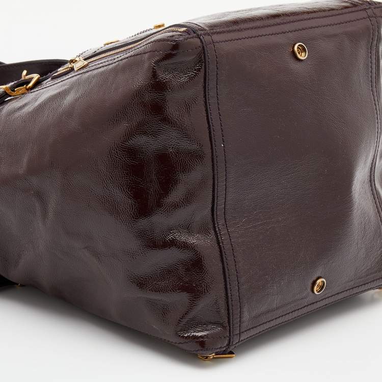 Pre Owned Yves Saint Laurent Dark Brown Patent Leather Large Downtown Tote