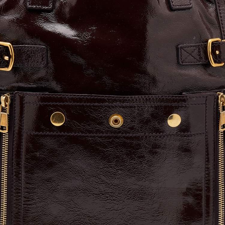 Pre Owned Yves Saint Laurent Dark Brown Patent Leather Large Downtown Tote