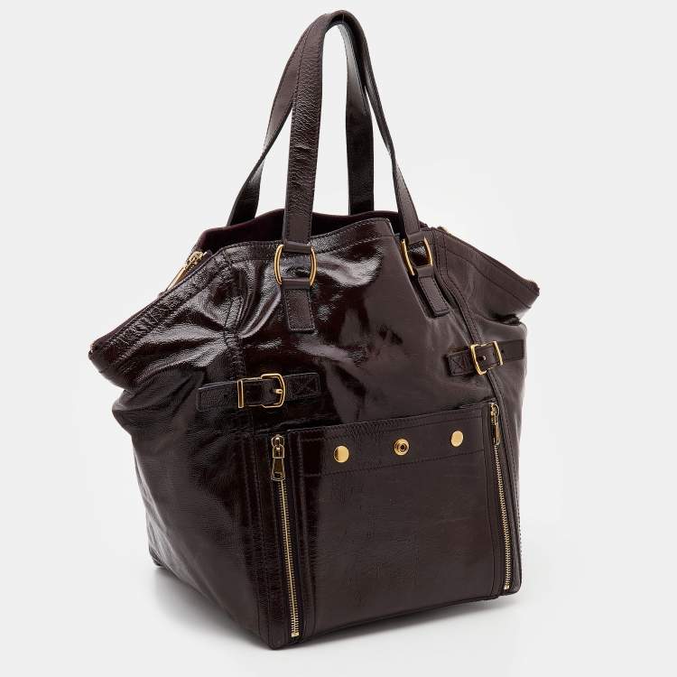 Pre Owned Yves Saint Laurent Dark Brown Patent Leather Large Downtown Tote