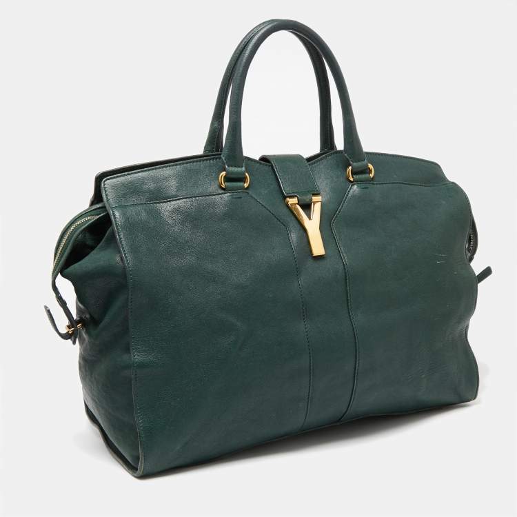 Pre Owned Yves Saint Laurent Green Leather Large Y Cabas Chyc Tote