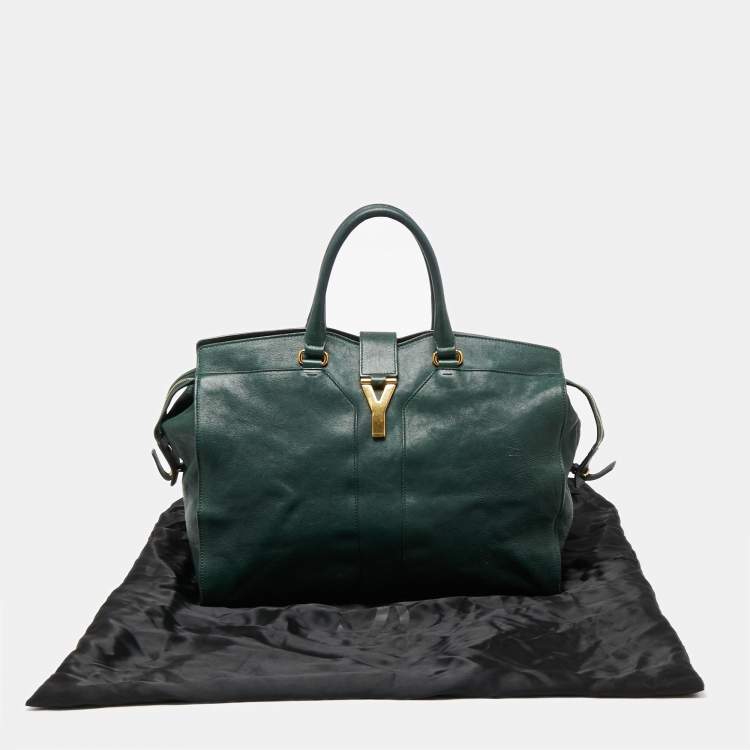 Pre Owned Yves Saint Laurent Green Leather Large Y Cabas Chyc Tote
