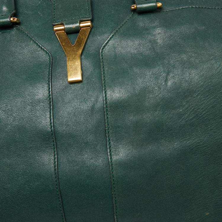 Pre Owned Yves Saint Laurent Green Leather Large Y Cabas Chyc Tote