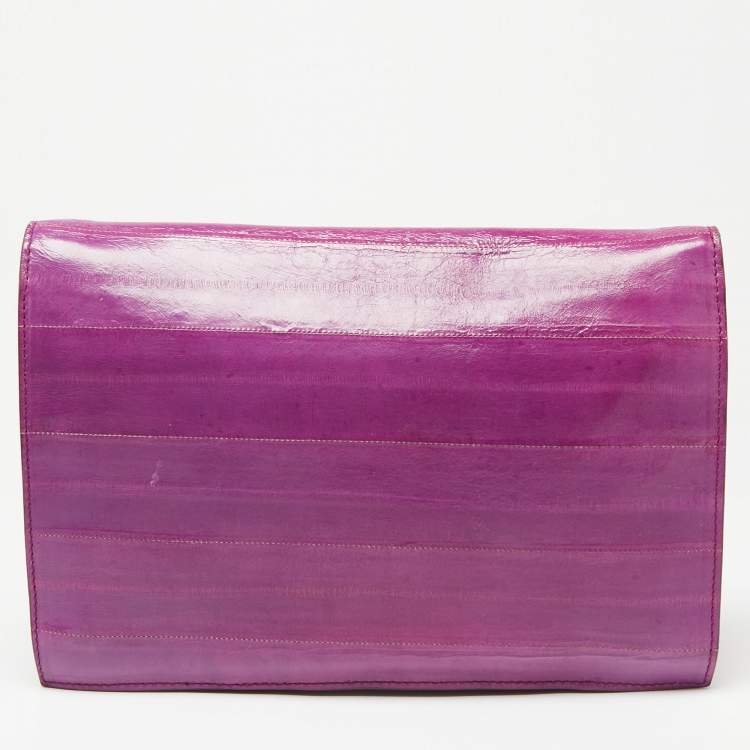 Pre Owned Yves Saint Laurent Purple Eel Leather Envelope Flap Clutch