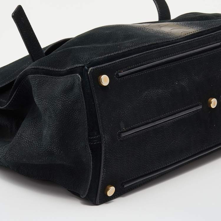 Pre Owned Yves Saint Laurent Black/Gold Leather And Suede Large Muse Two Top Handle Bag