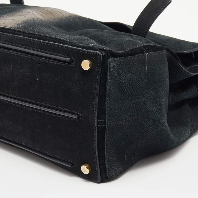 Pre Owned Yves Saint Laurent Black/Gold Leather And Suede Large Muse Two Top Handle Bag
