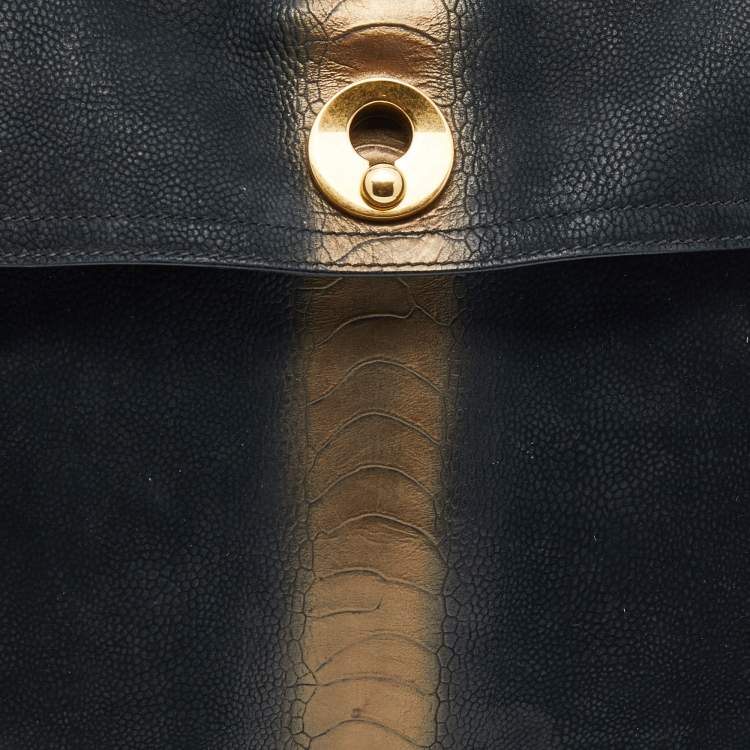 Pre Owned Yves Saint Laurent Black/Gold Leather And Suede Large Muse Two Top Handle Bag