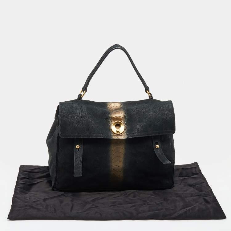 Pre Owned Yves Saint Laurent Black/Gold Leather And Suede Large Muse Two Top Handle Bag