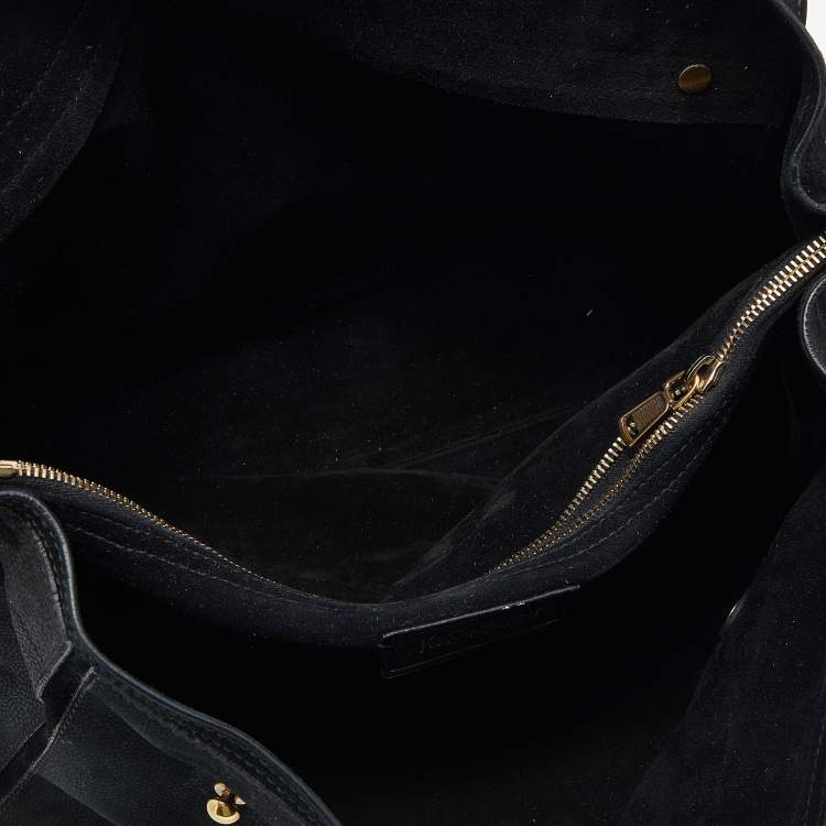 Pre Owned Yves Saint Laurent Black/Gold Leather And Suede Large Muse Two Top Handle Bag