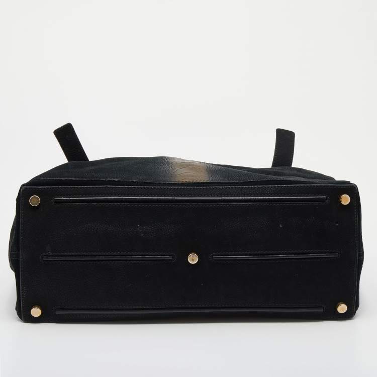Pre Owned Yves Saint Laurent Black/Gold Leather And Suede Large Muse Two Top Handle Bag