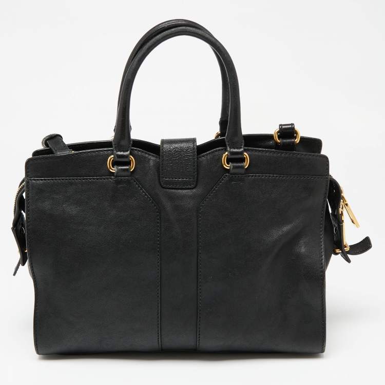 Pre Owned Yves Saint Laurent Black Leather Small Cabas Chyc Tote