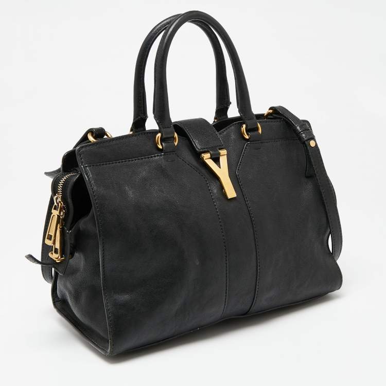 Pre Owned Yves Saint Laurent Black Leather Small Cabas Chyc Tote