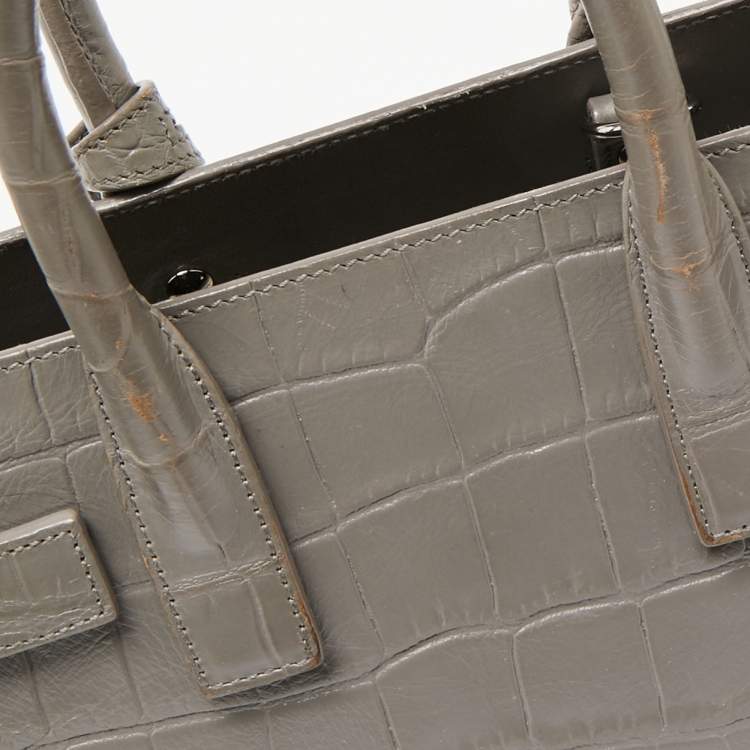 Pre Owned Saint Laurent Grey Croc Embossed Leather Nano Classic Sac De Jour Tote