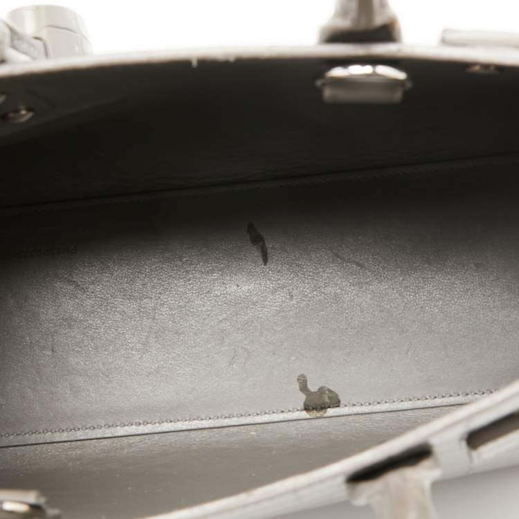 Pre Owned Saint Laurent Grey Croc Embossed Leather Nano Classic Sac De Jour Tote