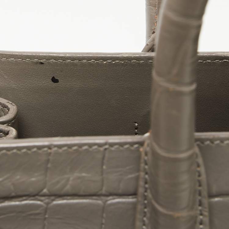 Pre Owned Saint Laurent Grey Croc Embossed Leather Nano Classic Sac De Jour Tote