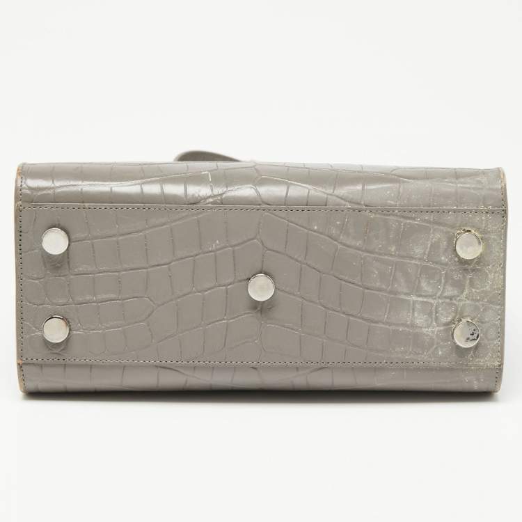 Pre Owned Saint Laurent Grey Croc Embossed Leather Nano Classic Sac De Jour Tote