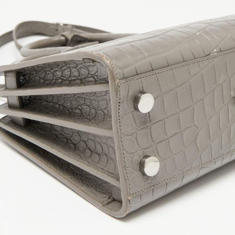 Pre Owned Saint Laurent Grey Croc Embossed Leather Nano Classic Sac De Jour Tote