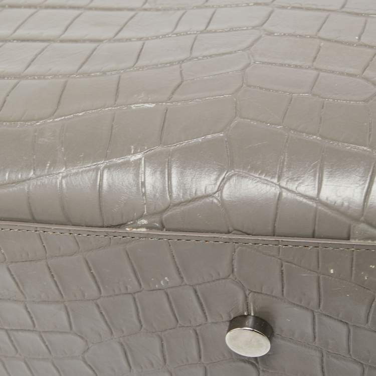 Pre Owned Saint Laurent Grey Croc Embossed Leather Nano Classic Sac De Jour Tote
