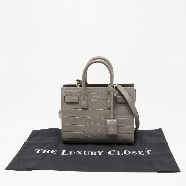 Pre Owned Saint Laurent Grey Croc Embossed Leather Nano Classic Sac De Jour Tote