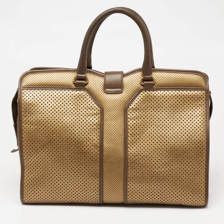 Pre Owned Yves Saint Laurent Gold/Black Perforated Leather Large Y Cabas Chyc Tote