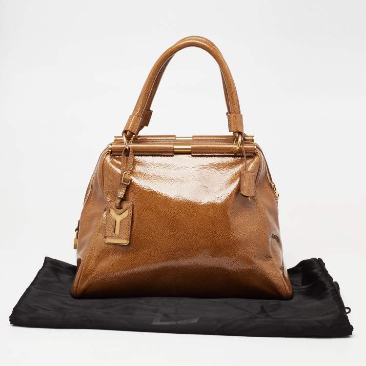 Pre Owned Yves Saint Laurent Brown Pebbled Patent Leather Majorelle Satchel
