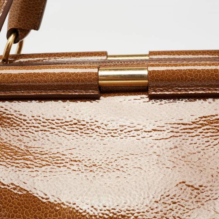 Pre Owned Yves Saint Laurent Brown Pebbled Patent Leather Majorelle Satchel