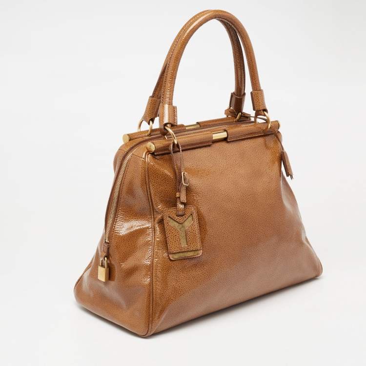 Pre Owned Yves Saint Laurent Brown Pebbled Patent Leather Majorelle Satchel